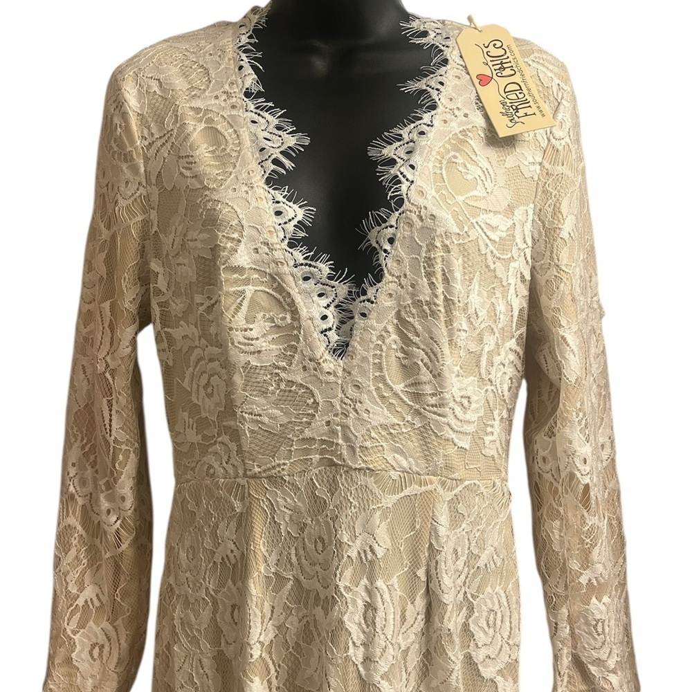 Southern Fried Chic Wedding Style Boho Lace Long Sleeve Dress in Cream Sz XS NWT